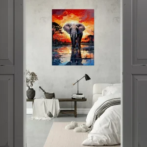 elephant dans la savane au coucher du soleil