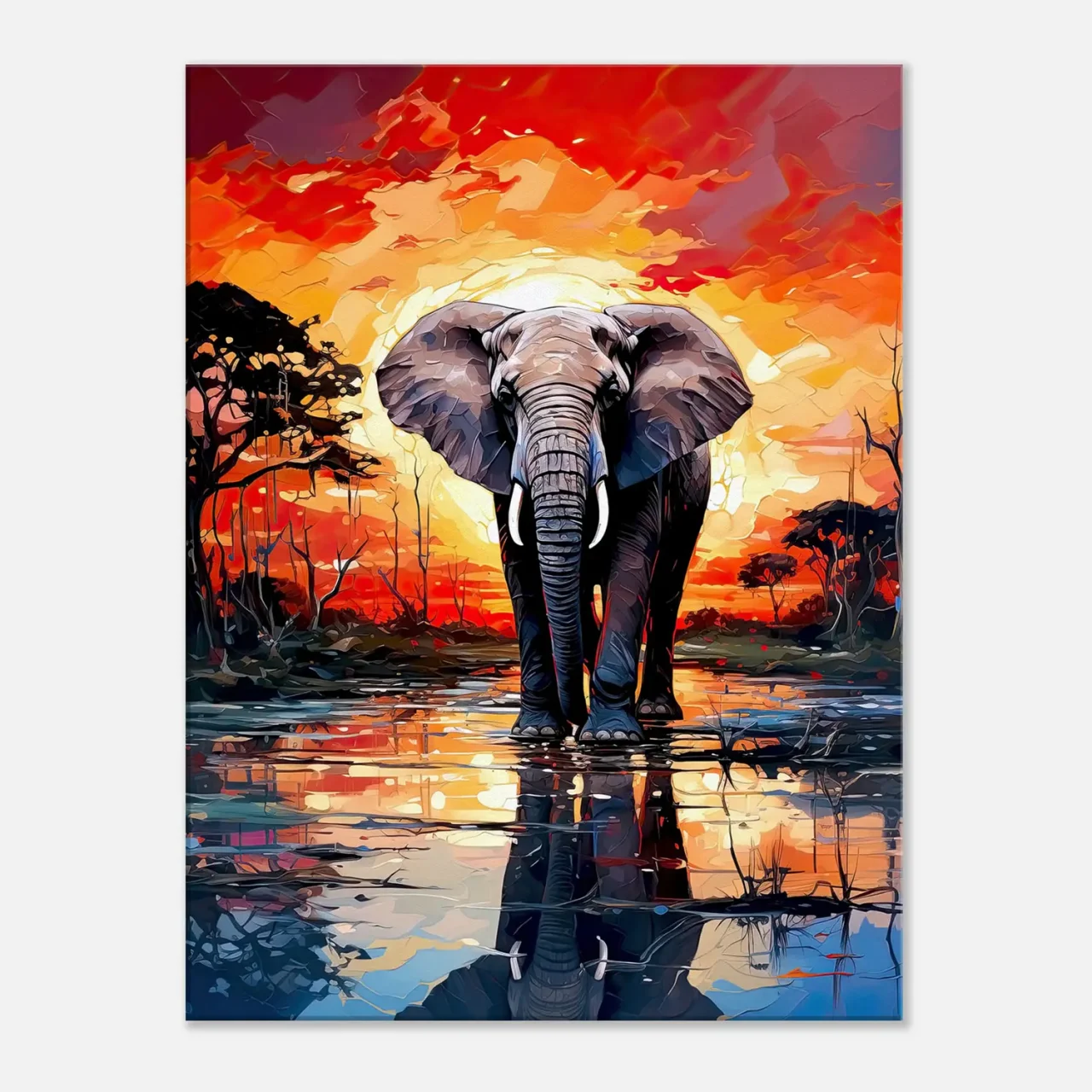 elephant dans la savane au coucher du soleil