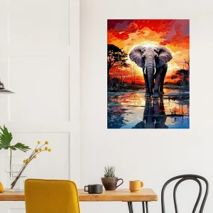 elephant dans la savane au coucher du soleil