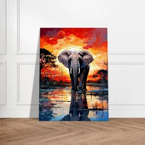 elephant dans la savane au coucher du soleil