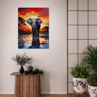 Éléphant dans la savane au coucher du soleil elephant dans la savane au coucher du soleil