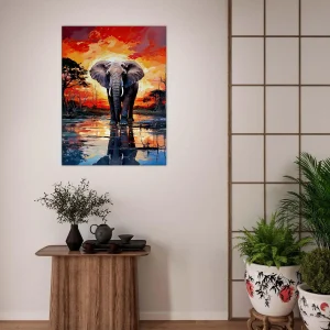 elephant dans la savane au coucher du soleil