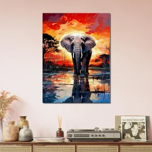 elephant dans la savane au coucher du soleil