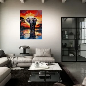 elephant dans la savane au coucher du soleil