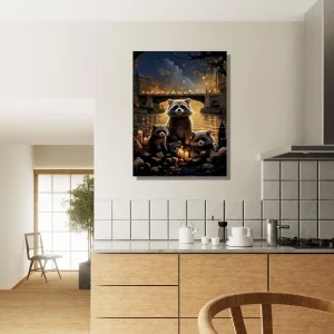 Cadre Famille de ratons laveurs à Paris famille de ratons laveurs à paris