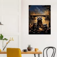 Cadre Famille de ratons laveurs à Paris famille de ratons laveurs à paris