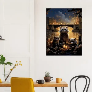 Cadre Famille de ratons laveurs à Paris famille de ratons laveurs à paris