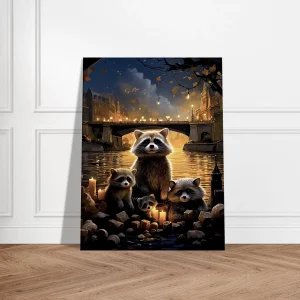 Cadre Famille de ratons laveurs à Paris famille de ratons laveurs à paris