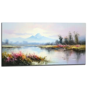Peinture Lac, fleurs et montagnes style Delacroix lac, fleurs et montagnes style delacroix