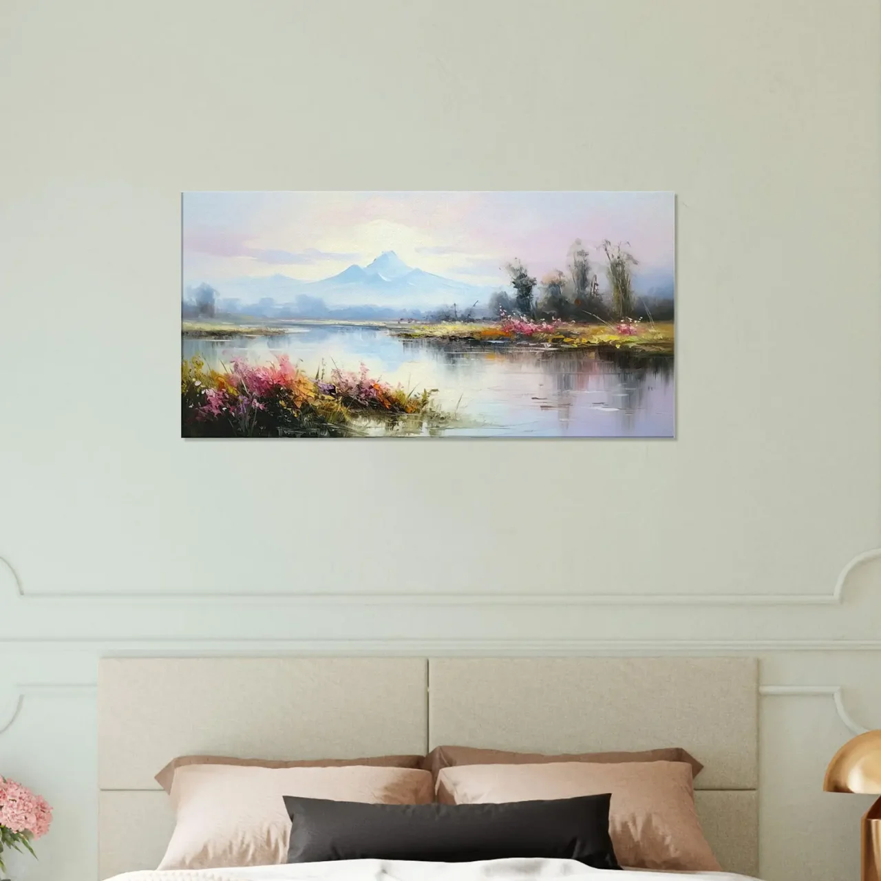 lac, fleurs et montagnes style delacroix