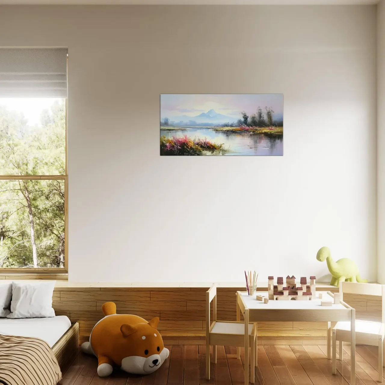 lac, fleurs et montagnes style delacroix