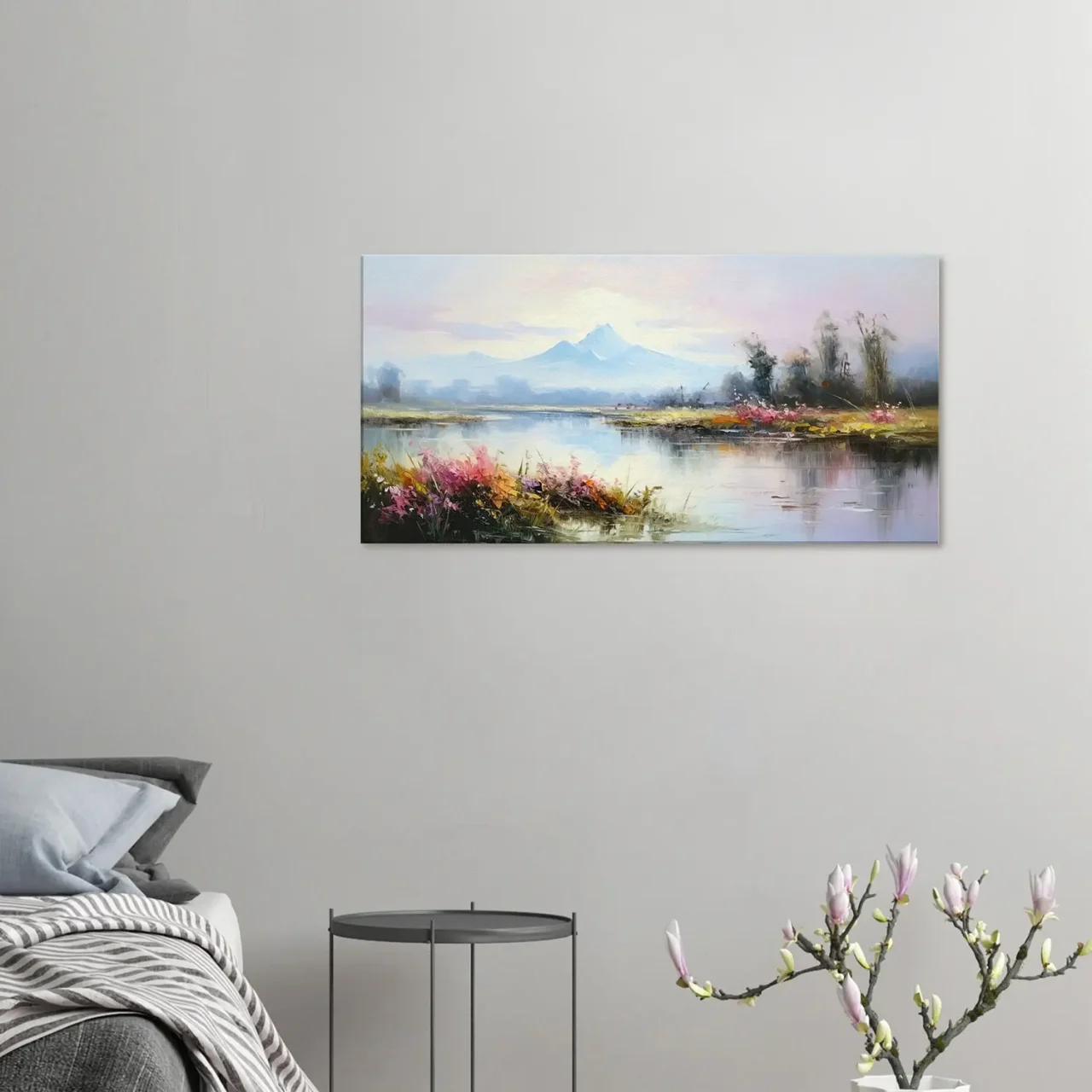 lac, fleurs et montagnes style delacroix