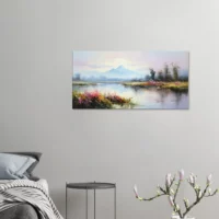 lac, fleurs et montagnes style delacroix