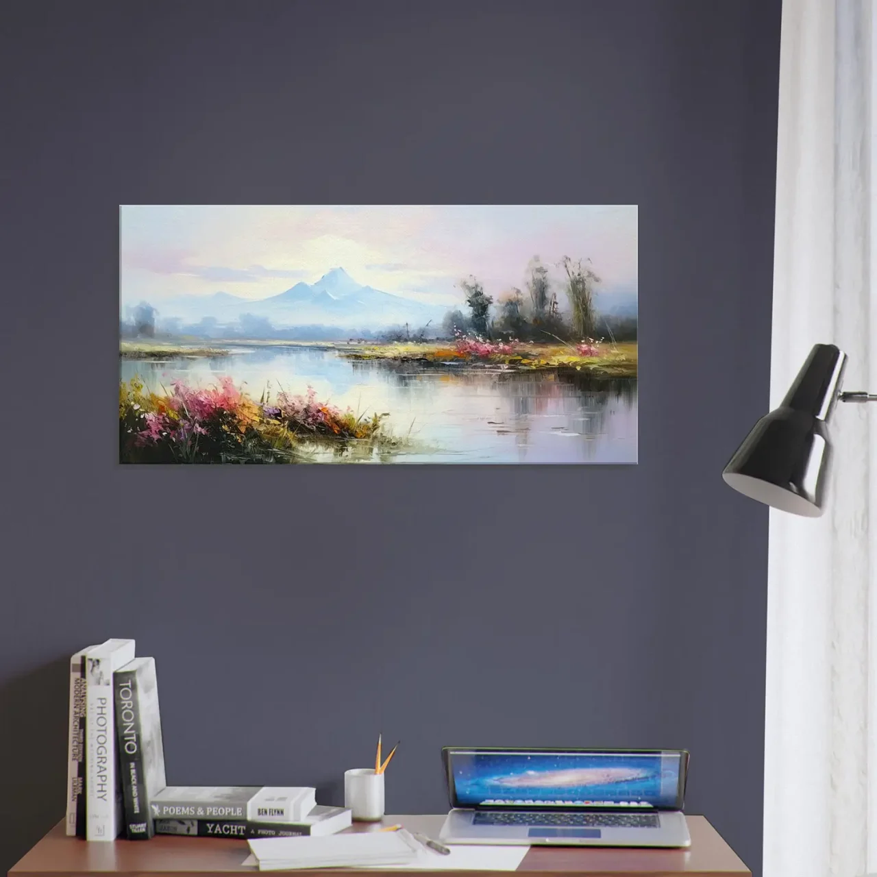 lac, fleurs et montagnes style delacroix