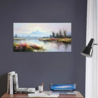 lac, fleurs et montagnes style delacroix