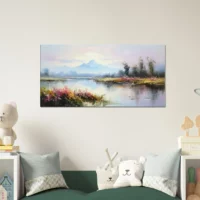 lac, fleurs et montagnes style delacroix