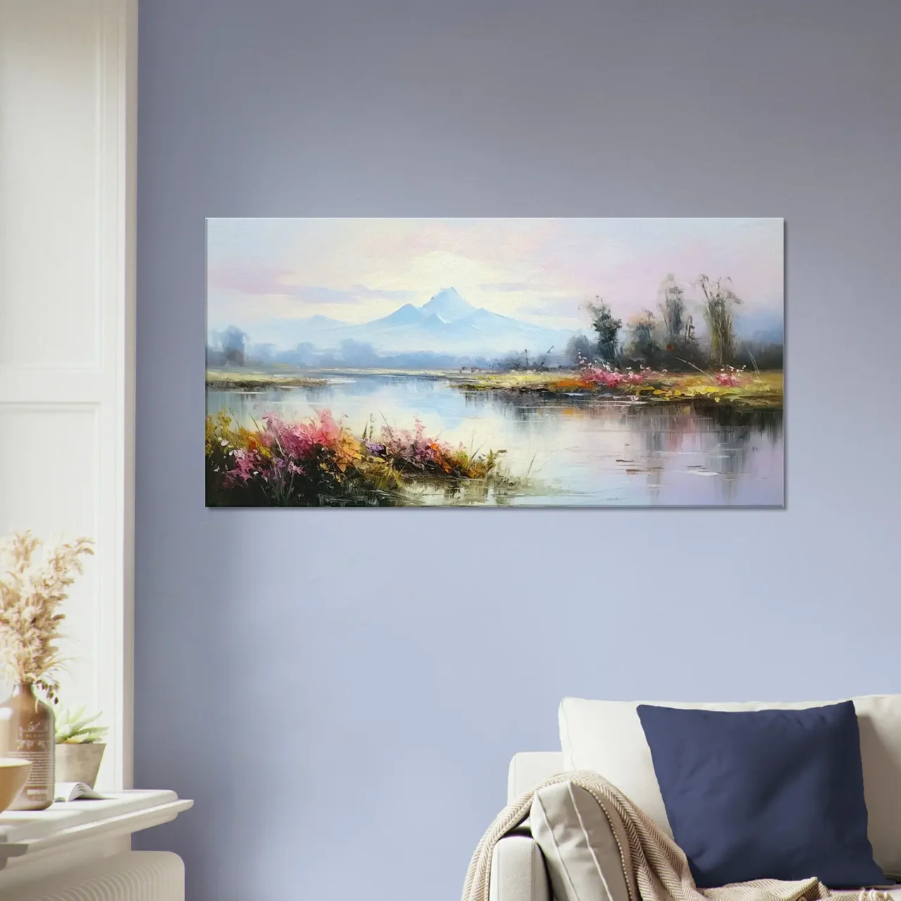 lac, fleurs et montagnes style delacroix