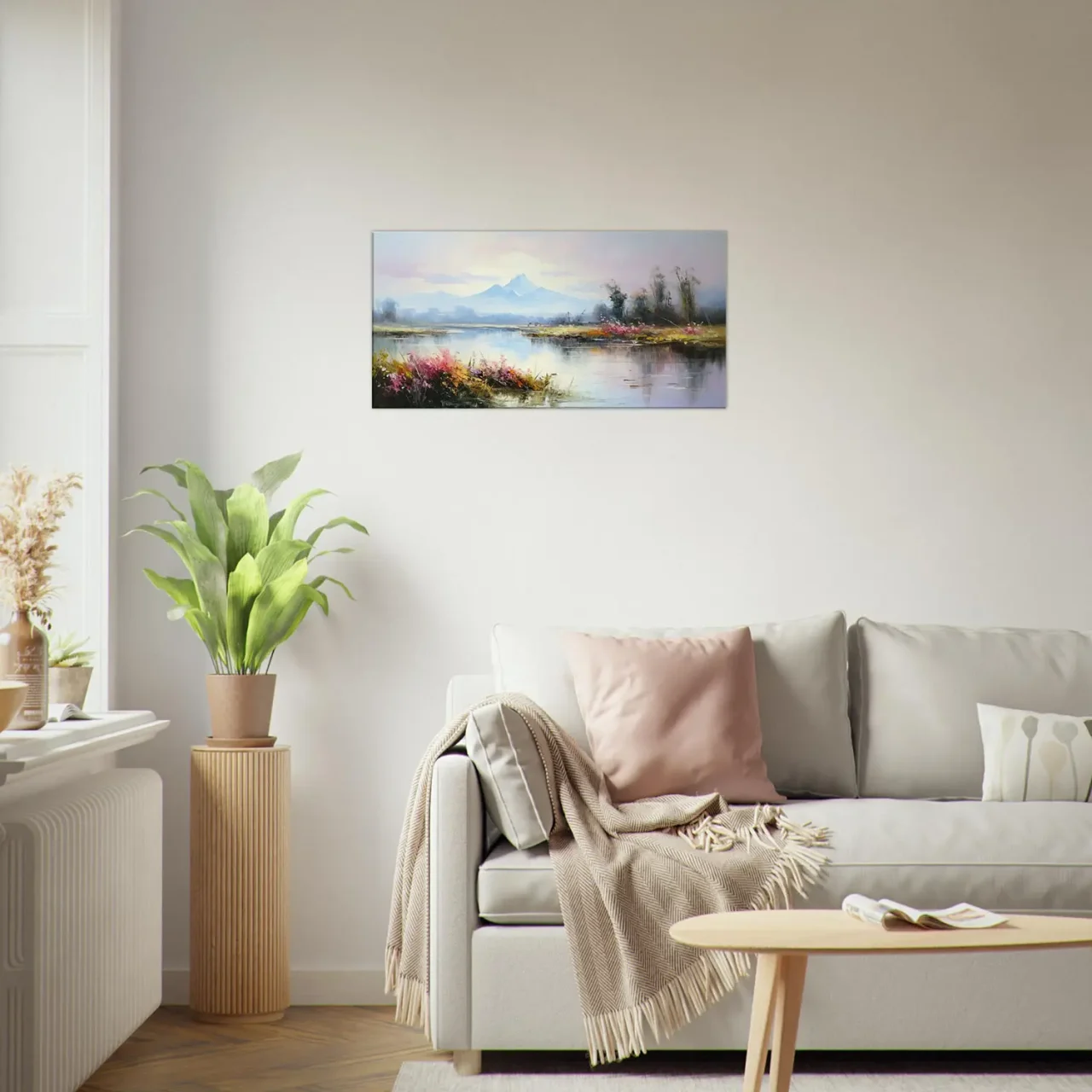 lac, fleurs et montagnes style delacroix