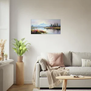 lac, fleurs et montagnes style delacroix