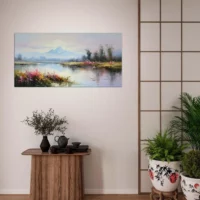 lac, fleurs et montagnes style delacroix