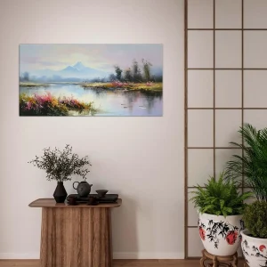 lac, fleurs et montagnes style delacroix