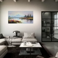 lac, fleurs et montagnes style delacroix