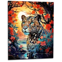 Léopard caché dans l’eau et les fleurs léopard caché dans l'eau et les fleurs