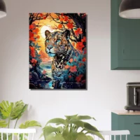 Léopard caché dans l’eau et les fleurs léopard caché dans l'eau et les fleurs