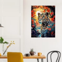 Léopard caché dans l’eau et les fleurs léopard caché dans l'eau et les fleurs