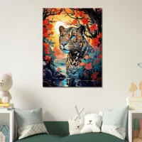 Léopard caché dans l’eau et les fleurs léopard caché dans l'eau et les fleurs