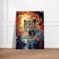 Léopard caché dans l’eau et les fleurs léopard caché dans l'eau et les fleurs