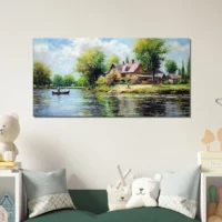 Peinture Paysage de campagne style Camille Pissarro paysage lac et maison de campagne camille pissaro