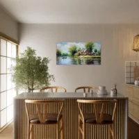 Peinture Paysage de campagne style Camille Pissarro paysage lac et maison de campagne camille pissaro