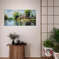 Peinture Paysage de campagne style Camille Pissarro paysage lac et maison de campagne camille pissaro