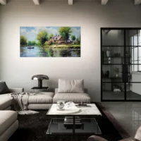 Peinture Paysage de campagne style Camille Pissarro paysage lac et maison de campagne camille pissaro