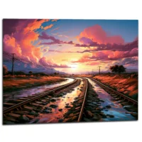 Cadre Paysage Rails et Coucher de Soleil paysage rails et coucher de soleil