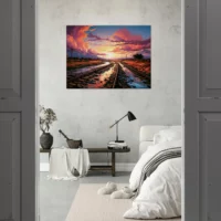 paysage rails et coucher de soleil