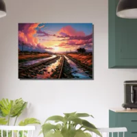 paysage rails et coucher de soleil