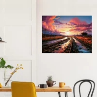 paysage rails et coucher de soleil