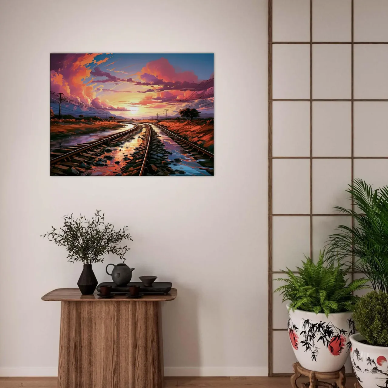Cadre Paysage Rails et Coucher de Soleil paysage rails et coucher de soleil