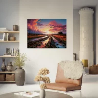 paysage rails et coucher de soleil