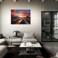 paysage rails et coucher de soleil