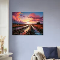 paysage rails et coucher de soleil