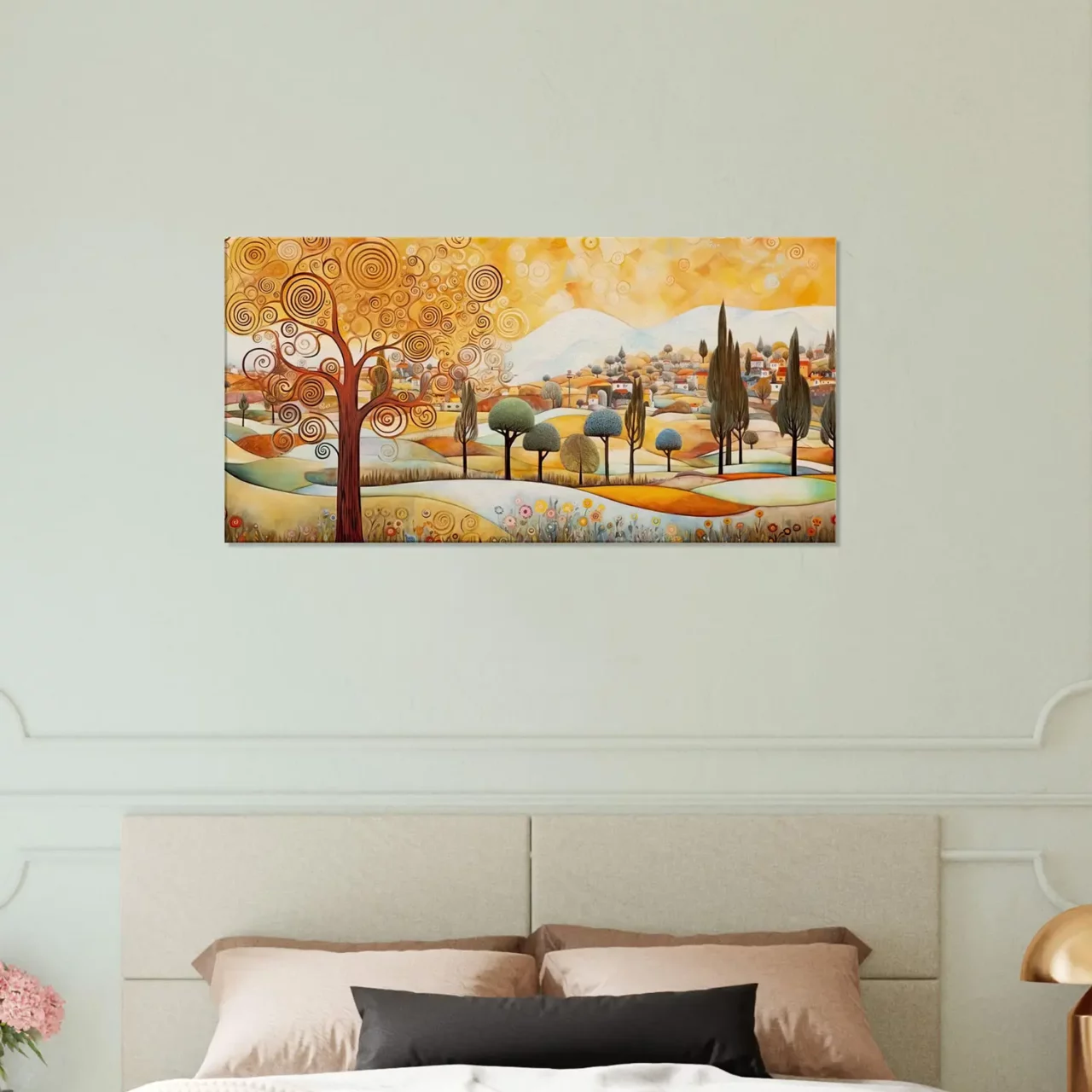 Paysage rural plaines et villages style Gustave Klimt paysage rural plaines et villages style gustave klimt