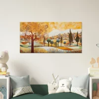 Paysage rural plaines et villages style Gustave Klimt paysage rural plaines et villages style gustave klimt