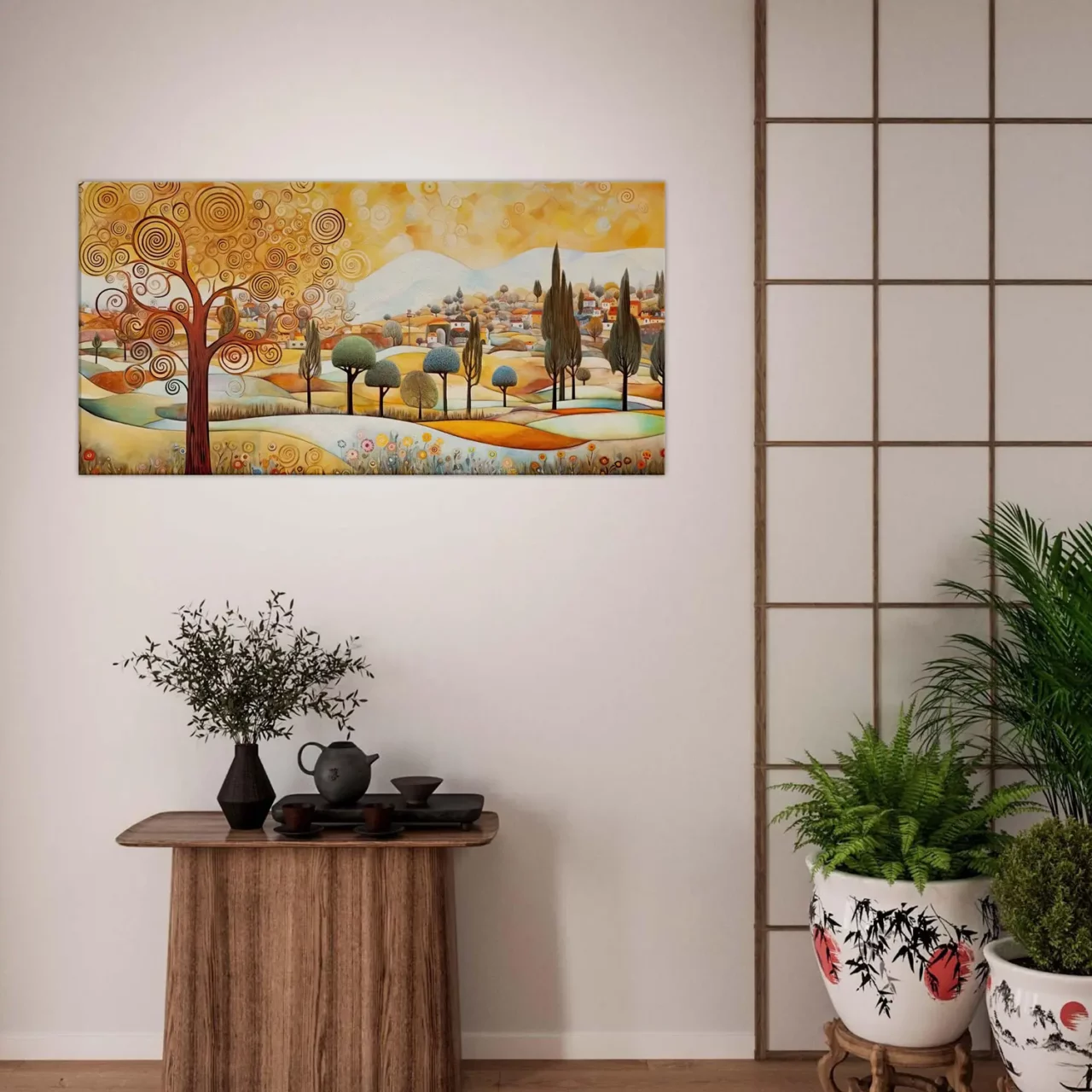 Paysage rural plaines et villages style Gustave Klimt paysage rural plaines et villages style gustave klimt