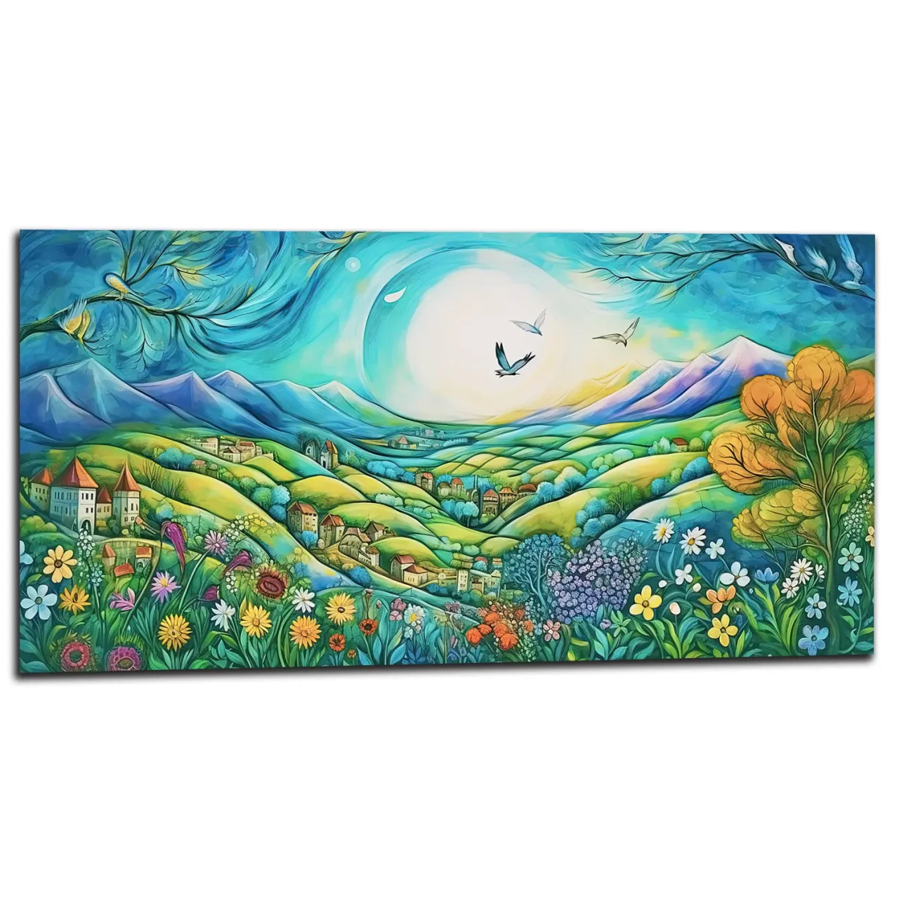 Tableau Paysage Vert et Bleu style Chagall paysage vert et bleu style chagall