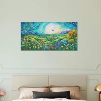 paysage vert et bleu style chagall