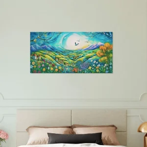 Tableau Paysage Vert et Bleu style Chagall paysage vert et bleu style chagall