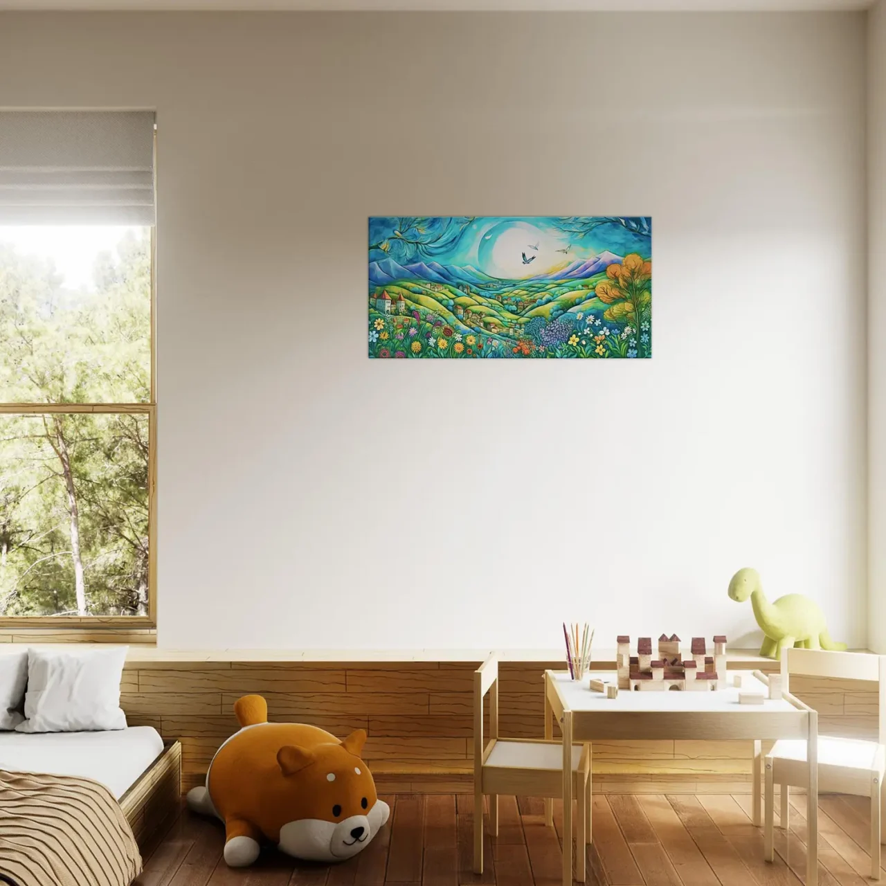 Tableau Paysage Vert et Bleu style Chagall paysage vert et bleu style chagall